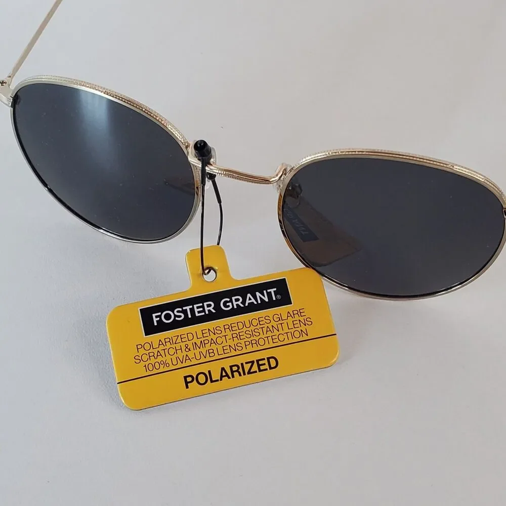 NEW Foster Grant Polarized Sunglasses FG MP 20 14 710 Gold Round Metal Frame
